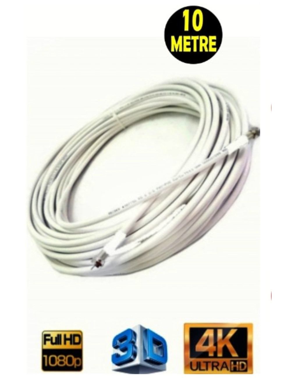 80 Telli 10 METRE Rg6/u4 Full Hd 3d 4k Anten Tv Çanak Uydu Lnb Kablosu ( F Konnektör Takılı Hazır )
