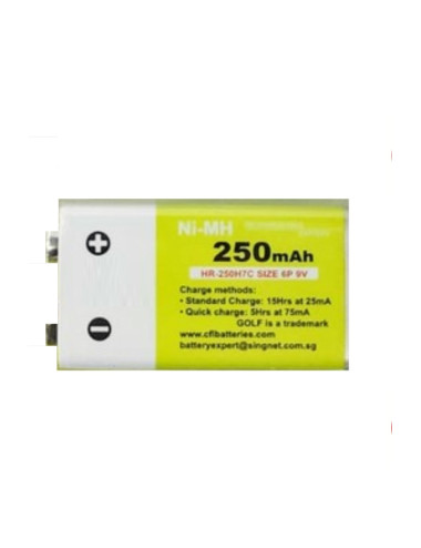 2 x 250mAh Rechargeable 9V Batteries for Rechargeable 9 Volt Double-Headed Square Toy Car Drone Remote Control