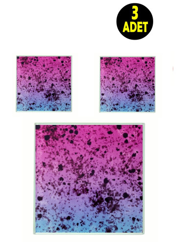 3 Pieces Square Glass Blue Pink Turkish Coffee Cup Coasters Tea Mug Coasters - Cup Coasters