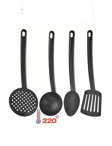 Serving Ladle + Strainer + Serving Spatula + Serving Spoon 4-Piece Teflon Kitchen Cooking Serving Set