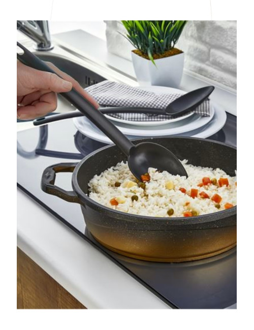 Serving Ladle + Strainer + Serving Spatula + Serving Spoon 4-Piece Teflon Kitchen Cooking Serving Set