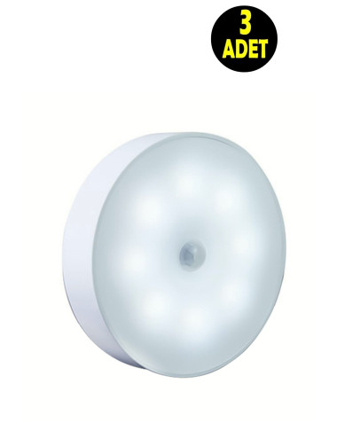 3 قطع من مصابيح LED ليلية لاصقة تعمل بمستشعر الحركة، تُثبّت أسفل خزائن غرف النوم