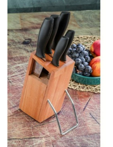 5-Piece Steak, Meat, Fruit, Vegetable, Bread, Meat Cutting and Chopping Chef Kitchen Knife Set with Wooden Knife Stand