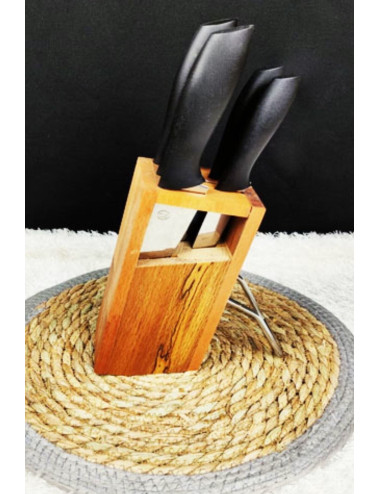 5-Piece Steak, Meat, Fruit, Vegetable, Bread, Meat Cutting and Chopping Chef Kitchen Knife Set with Wooden Knife Stand
