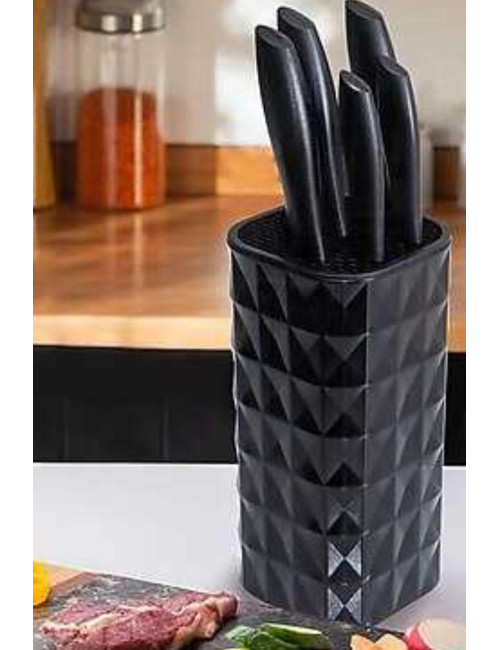 5-Piece Steak, Meat, Fruit, Vegetable, Serrated Bread, Meat Cutting and Chopping Chef Kitchen Knife - Knife Stand Set