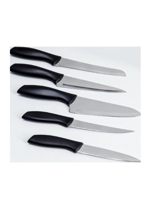 5-Piece Steak, Meat, Fruit, Vegetable, Serrated Bread, Meat Cutting and Chopping Chef Kitchen Knife - Knife Stand Set