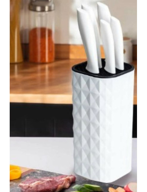 5-Piece Steak, Meat, Fruit, Vegetable, Serrated Bread, Meat Cutting and Chopping Chef Kitchen Knife - Knife Stand Set