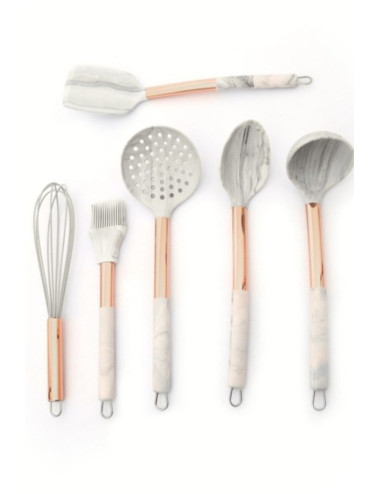 7 Parça Slikon Mutfak Pasta Silikon Kepçe Çırpıcı Fırça Kevgir Kaşık Spatula Servis Seti + Standı