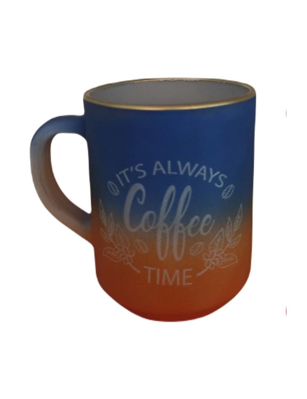 Orange and Navy Blue Mixed Pattern Printed Two-Tone Handled Mug - Tea/Coffee Cup