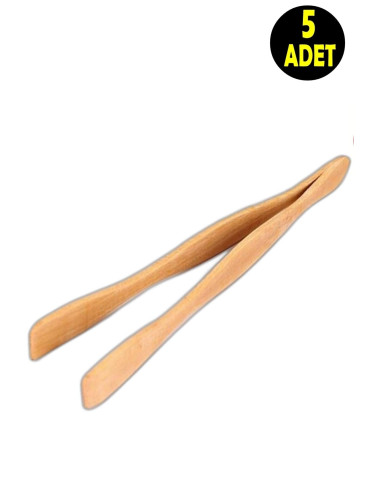 5 Pieces Wooden Kitchen Serving Cooking BBQ Meat Turning Tongs - Food Serving Tongs
