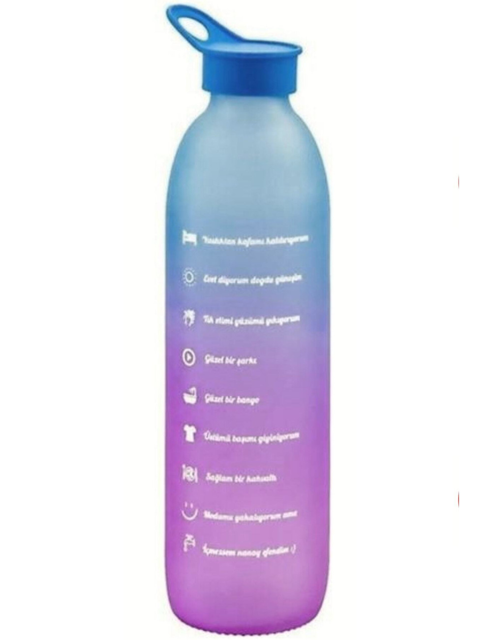 Pembe Mavi Cam Motivasyon Matarası Su Şişesi Sporcu Matarası Suluk Çift Renkli 1000 Ml Mug