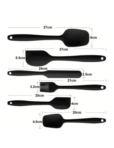 6lı Slikon Yanmaz Mutfak Pasta Silikon Yumurta Fırçası Kaşık Bıçak Spatula Seti Metal Kaşıklık
