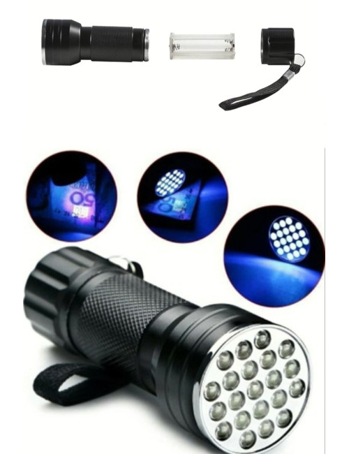UV Light 21 LED Animal Feces Bacteria Counterfeit Money Detection Ultraviolet (UV) Light Metal Flashlight