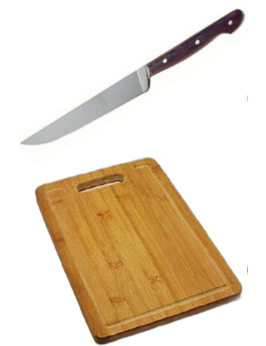 Wooden Meat and Bread Cutting Board, Vegetable and Fruit Chopping Board + Steak Cutting Knife, Kitchen Knife 20 cm