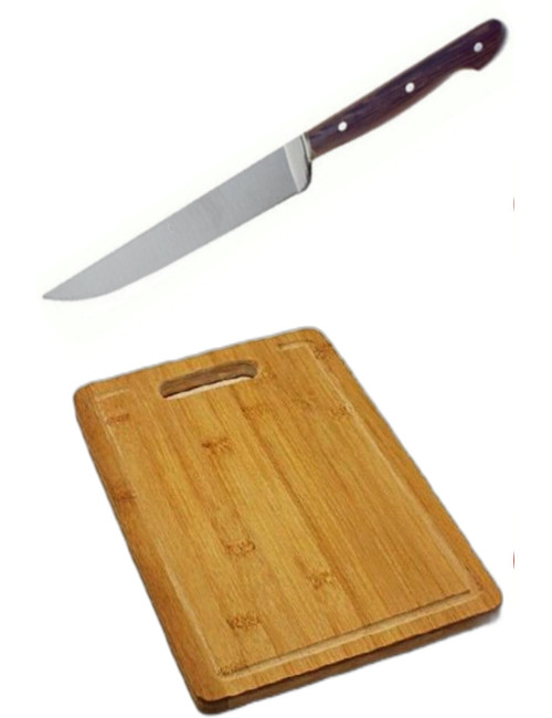 Ahşap Et Ekmek Kesim Tahtası Sebze Meyve Doğrama Tahtası + Steak Kesme Bıçağı Mutfak Bıçağı 20 Cm