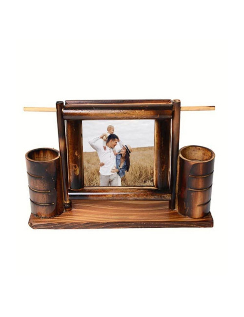 Gift Wooden Bamboo Swing Desktop Photo Frame Pen Holder