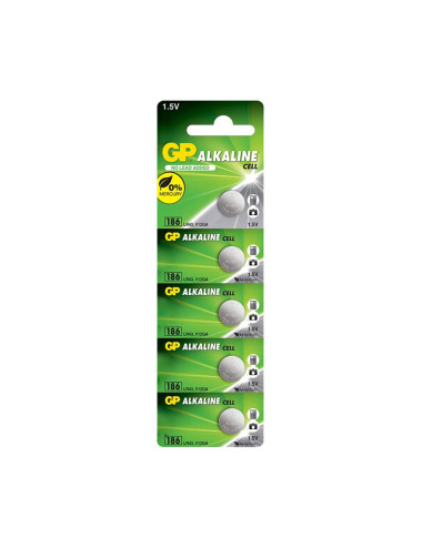 186 LR43 Alkaline 1.5V Button Battery (186F-2C5) 5-Pack