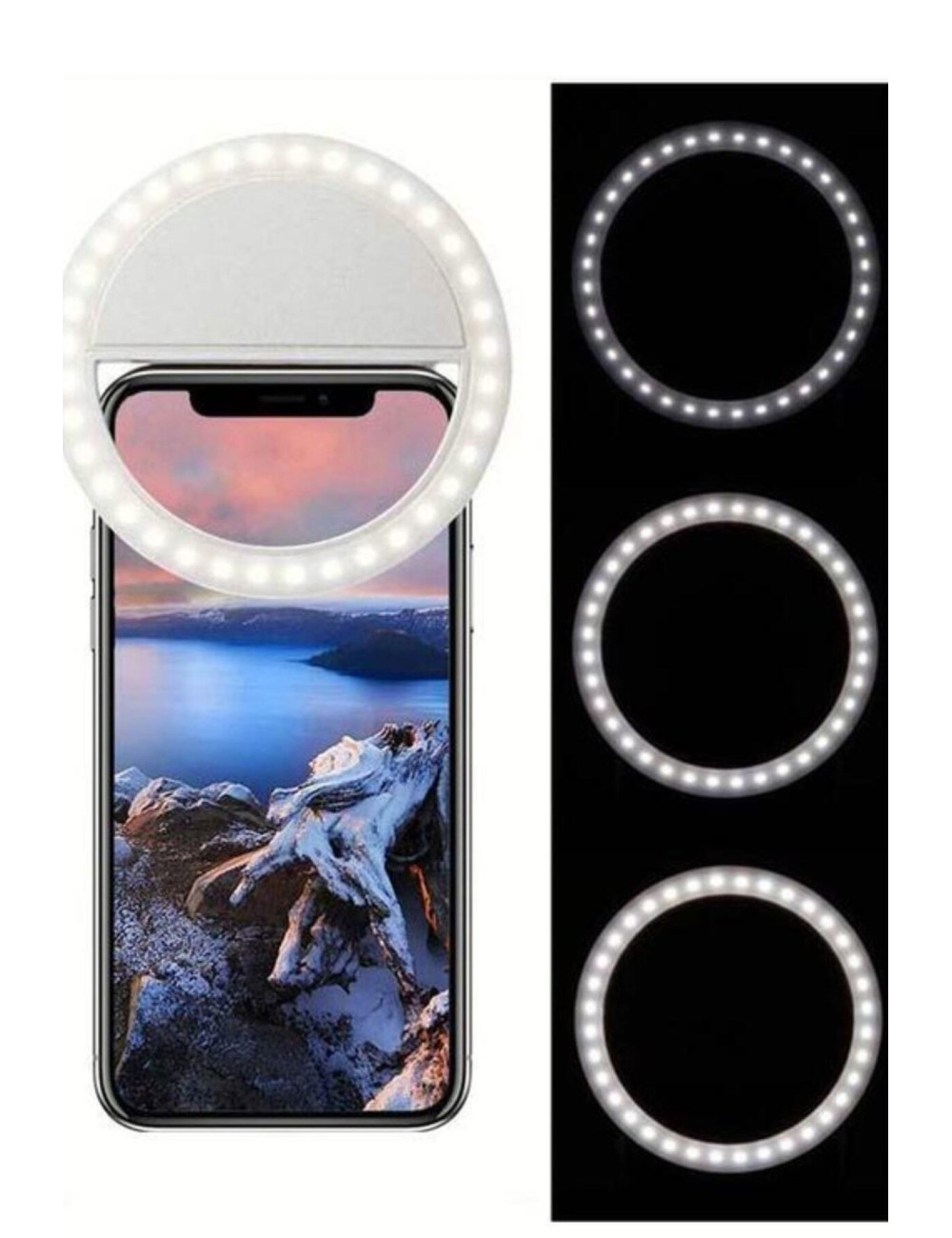 3-Stage Rechargeable Ring Light LED Lighting Selfie Makeup Youtuber Light Cell Phone Holder