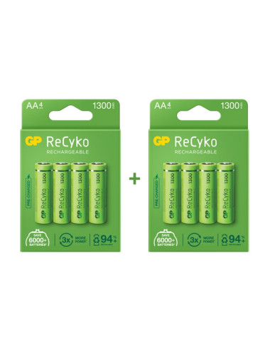 بطاريات أقلام قابلة لإعادة الشحن من سلسلة Recyko 1300 AA (عبوة من 8 بطاريات)