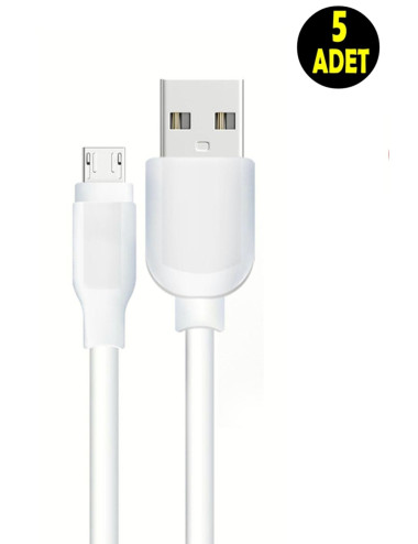 5 Adet Beyaz 2 Amper Micro Usb Android Uyumlu Cep Telefonu Şarj Data Kablosu (samsung-htc-lg-sony)