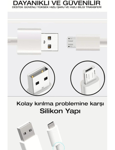2 Amper Slikon Tip Micro Usb Android Cep Telefonu Hızlı Şarj Kablosu