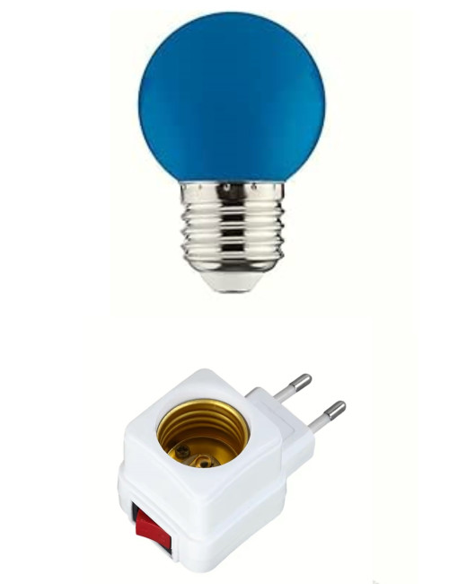 On/Off Switched Socket Plug + 1W Energy Saving Colored E27 LED Night Light Blue Light