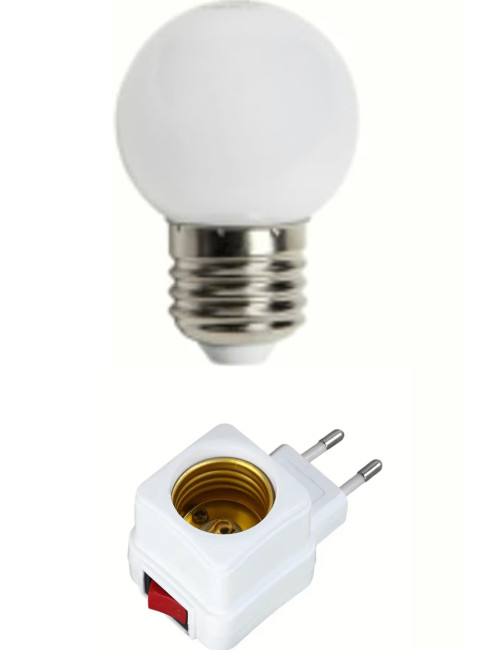 Açma Kapama Anahtarlı Duy Fişli + 1w Tasarruflu Renkli E27 Led Gece Lambası Beyaz Işık
