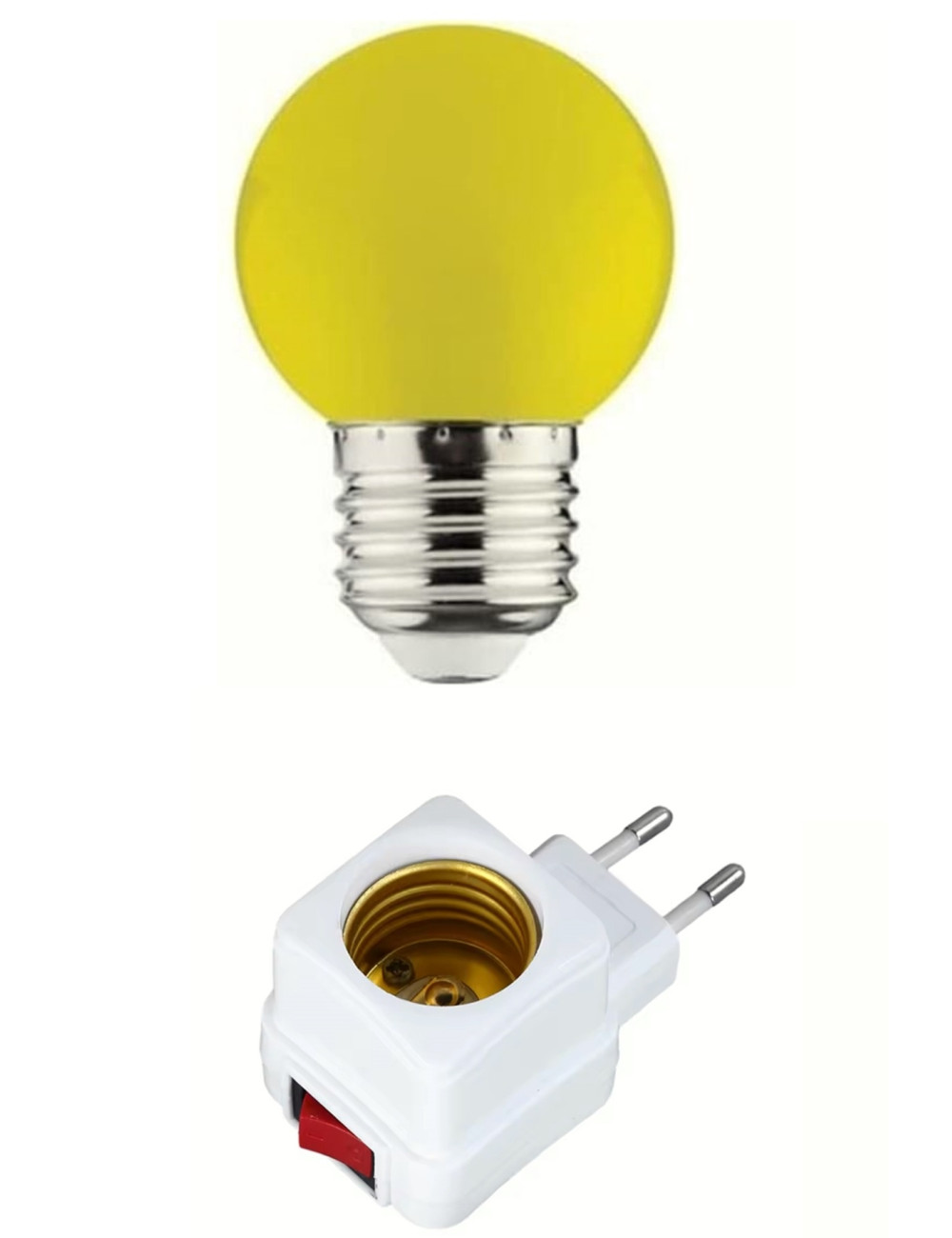 مقبس كهربائي مزود بمفتاح تشغيل/إيقاف + مصباح ليلي LED موفر للطاقة بقوة 1 واط، لون أصفر، قاعدة E27