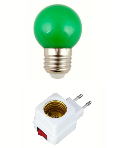 Açma Kapama Anahtarlı Duy Fişli + 1w Tasarruflu Renkli E27 Led Gece Lambası Yeşil Işık