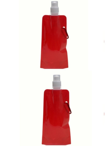 2 Adet Kırmızı Karabinerli Katlanabilir Su Şişesi Mug 400 Ml Su Matarası