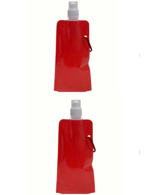 2 Adet Kırmızı Karabinerli Katlanabilir Su Şişesi Mug 400 Ml Su Matarası