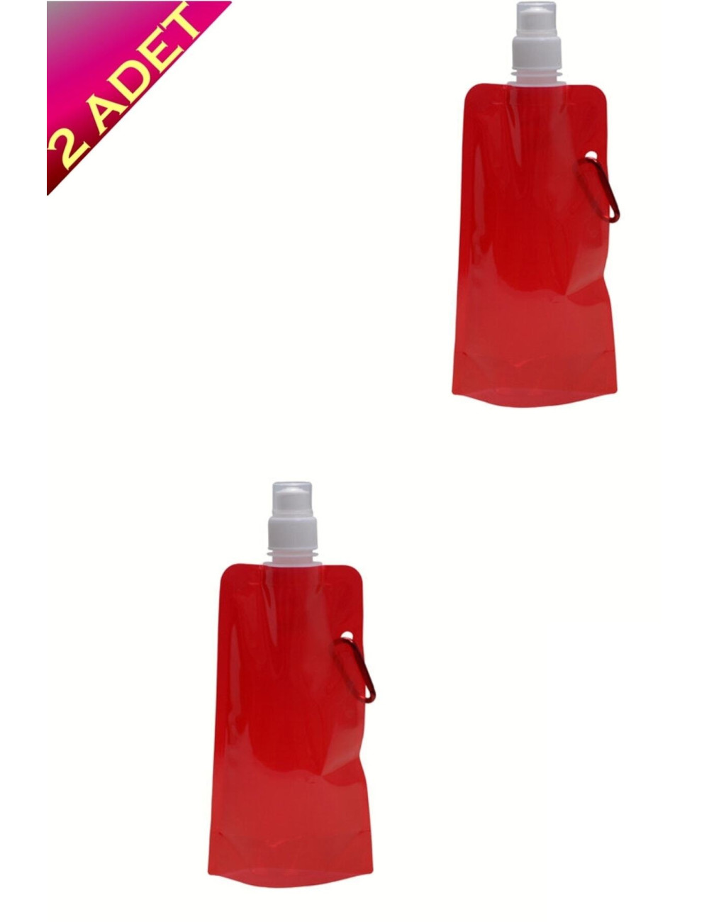 2 Adet Kırmızı Karabinerli Katlanabilir Su Şişesi Mug 400 Ml Su Matarası