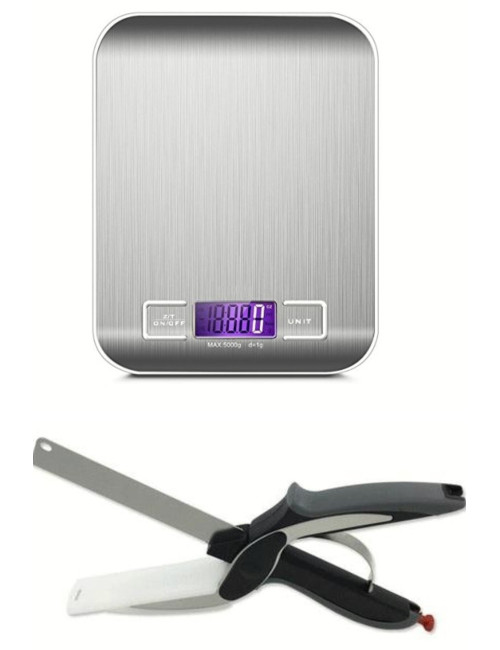 Clever Cutter Smart Chopper Kitchen Scissors + Digital Steel Electronic Kitchen Scale