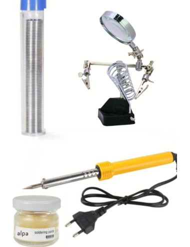 30W Soldering Iron Pen Soldering Welding Device + Magnifying Soldering Stand + Solder Paste + Solder Wire