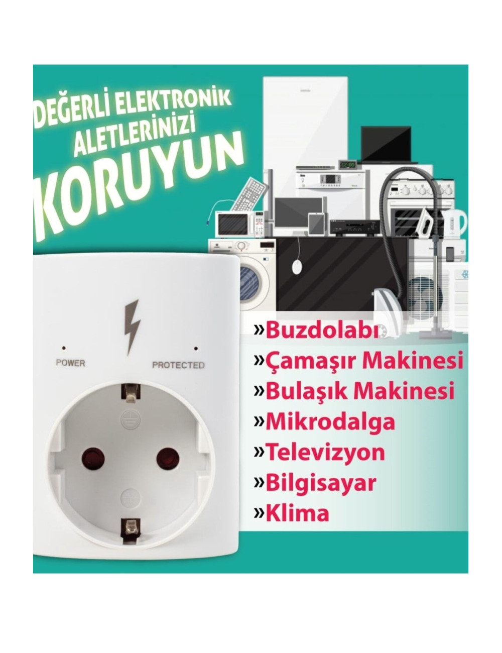Ledli Isınmaya Karşı Ve Yüksek Akım Şok Korumalı Topraklı Priz Çoçuk Koruyuculu