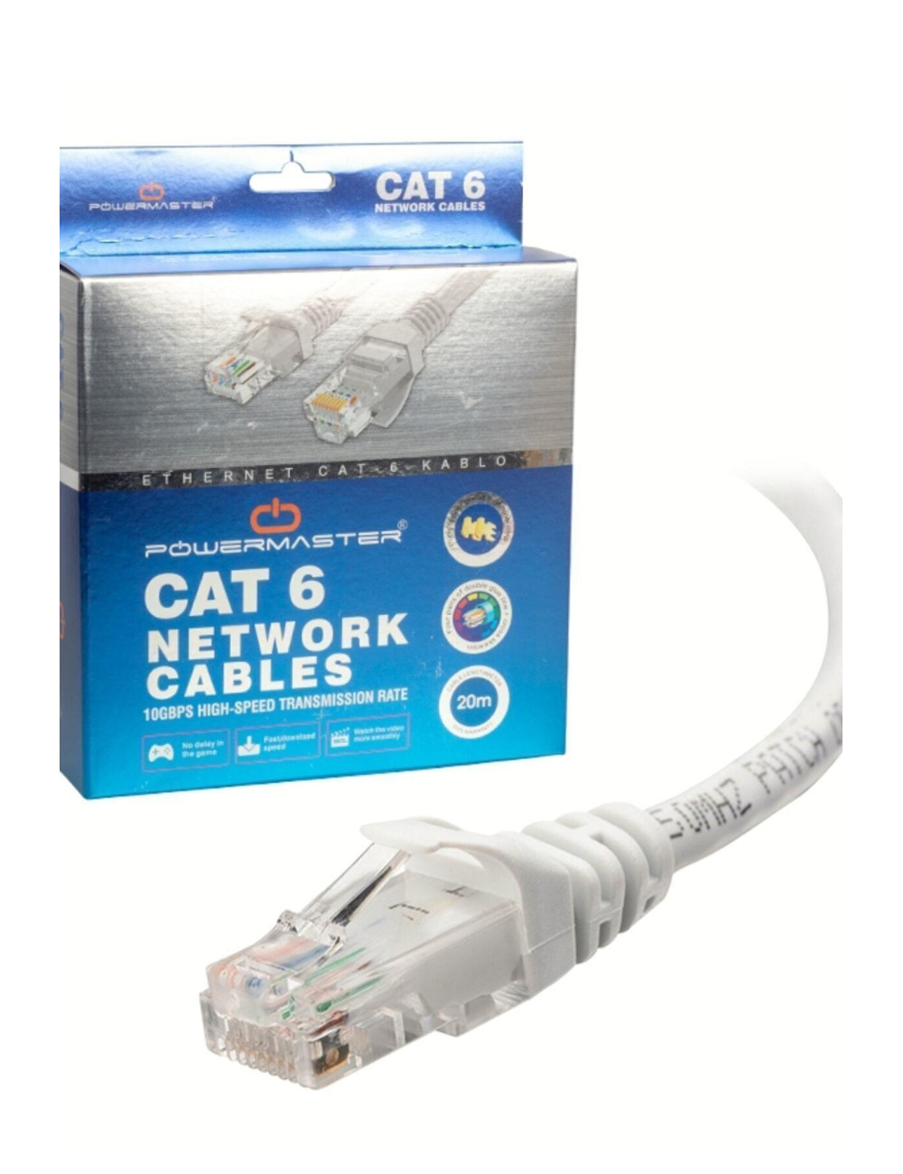 20 Metrelik Cat6 Lan Fabrikasyon Internet Data Kablosu(ETHERNET MODEM RJ45 JACKLI NETWORK ADSL)