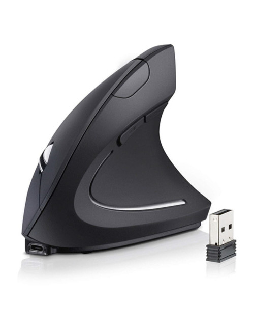 ماوس كمبيوتر لاسلكي أسود قابل لإعادة الشحن، عمودي، مريح، بصري، USB - متوافق مع ويندوز وماك - أسعار الجملة