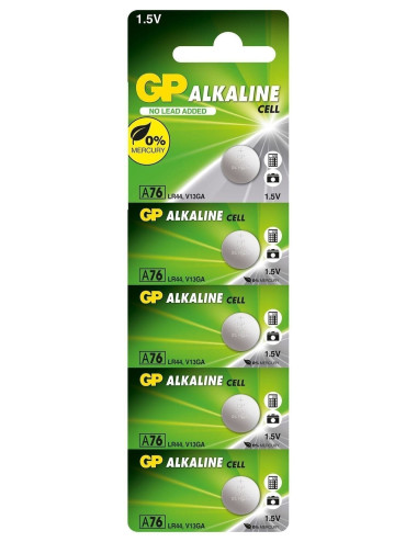 عبوة من 5 بطاريات زر قلوية LR44 (GPA76-C5)