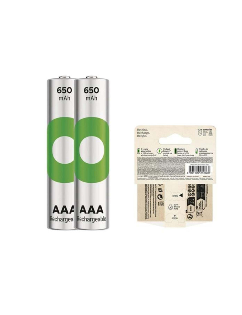 Gp Recyko 650 Mah R03 Aaa Şarjli 2li Ince Kalem Pil Gp65aaahcer21-2tlb2 (gprhch63e041